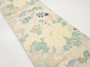 アンティーク　絽鼓に牡丹・菊模様織り出し丸帯（材料）